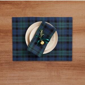 Solino Home Linen Blackwatch Napkins Set of 4-100% Pure Linen Blue Green Plaid